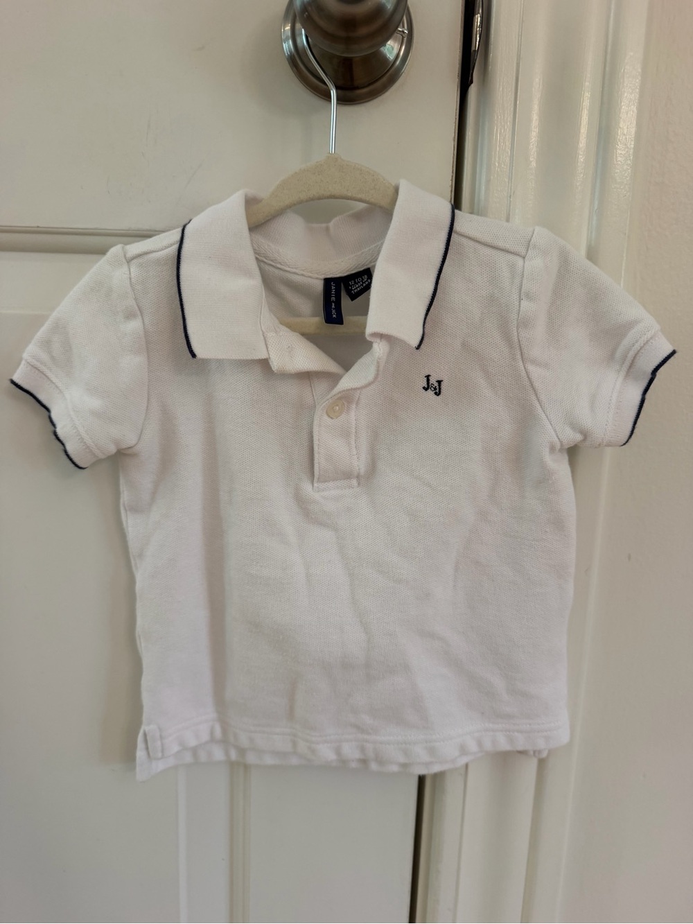 Janie & Jack White Polo Shirt with Navy Trim